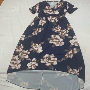 Elegant Floral High-Low Dress in Navy
